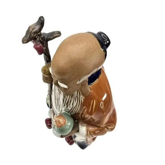 Vintage Chinese Shou Lao Figurine Holding Staff & Peach Long Life JE250